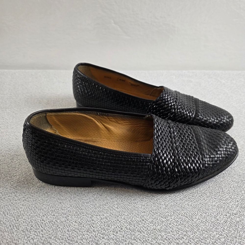 Vintage Bally Norwood Woven Italian Leather Loafer Shoes Black Men's 8.5